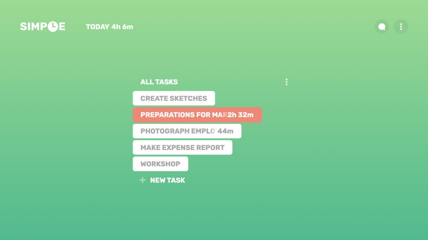 Simple time tracker front page