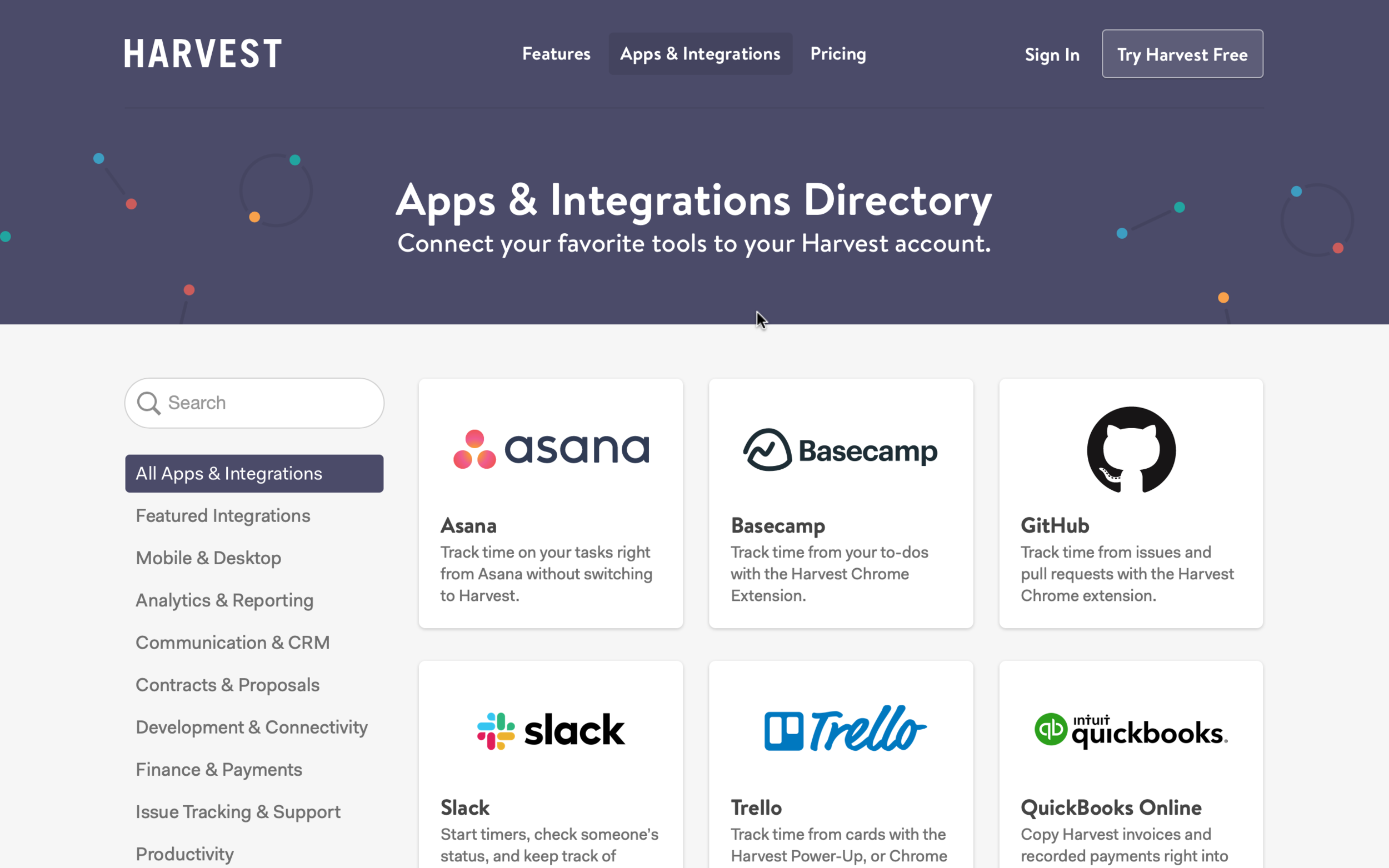 integrations harvest